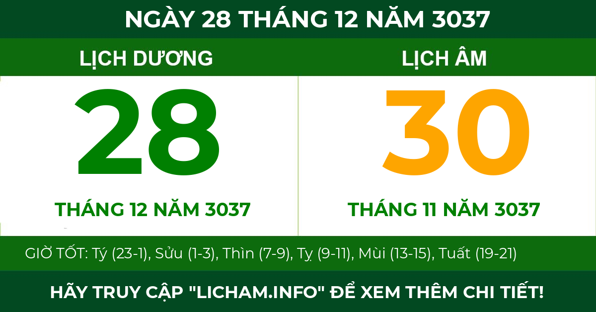 lịch âm ngày 28 tháng 12 năm 3037