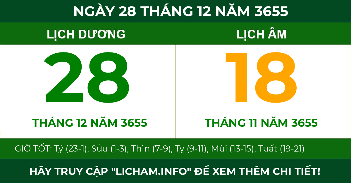 lịch âm ngày 28 tháng 12 năm 3655