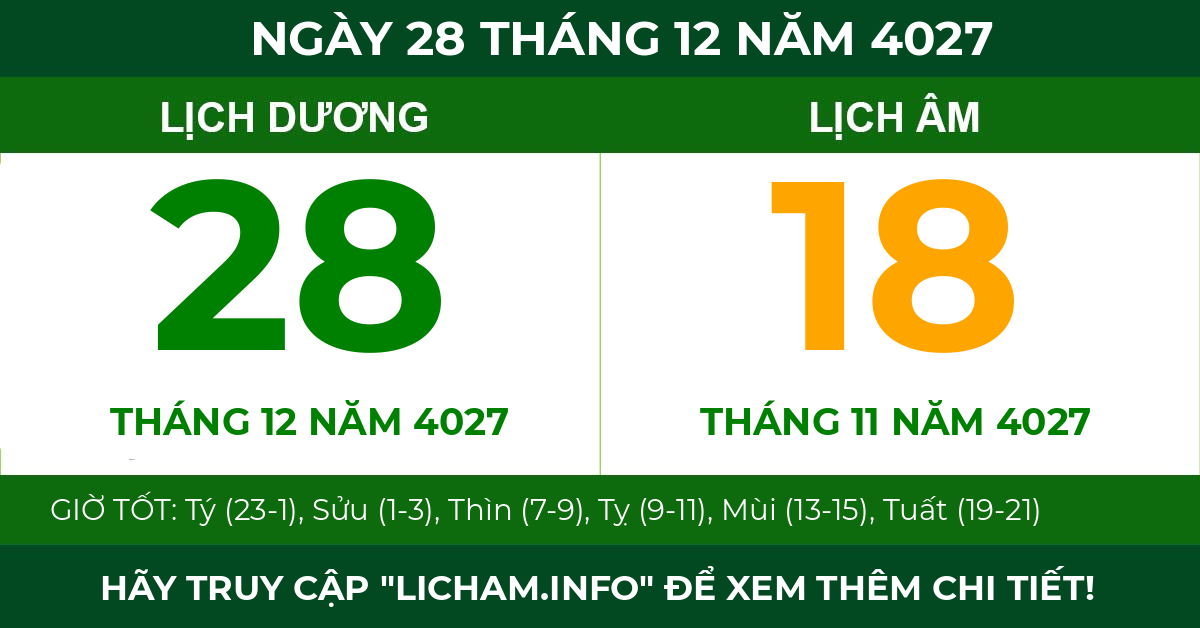 lịch âm ngày 28 tháng 12 năm 4027