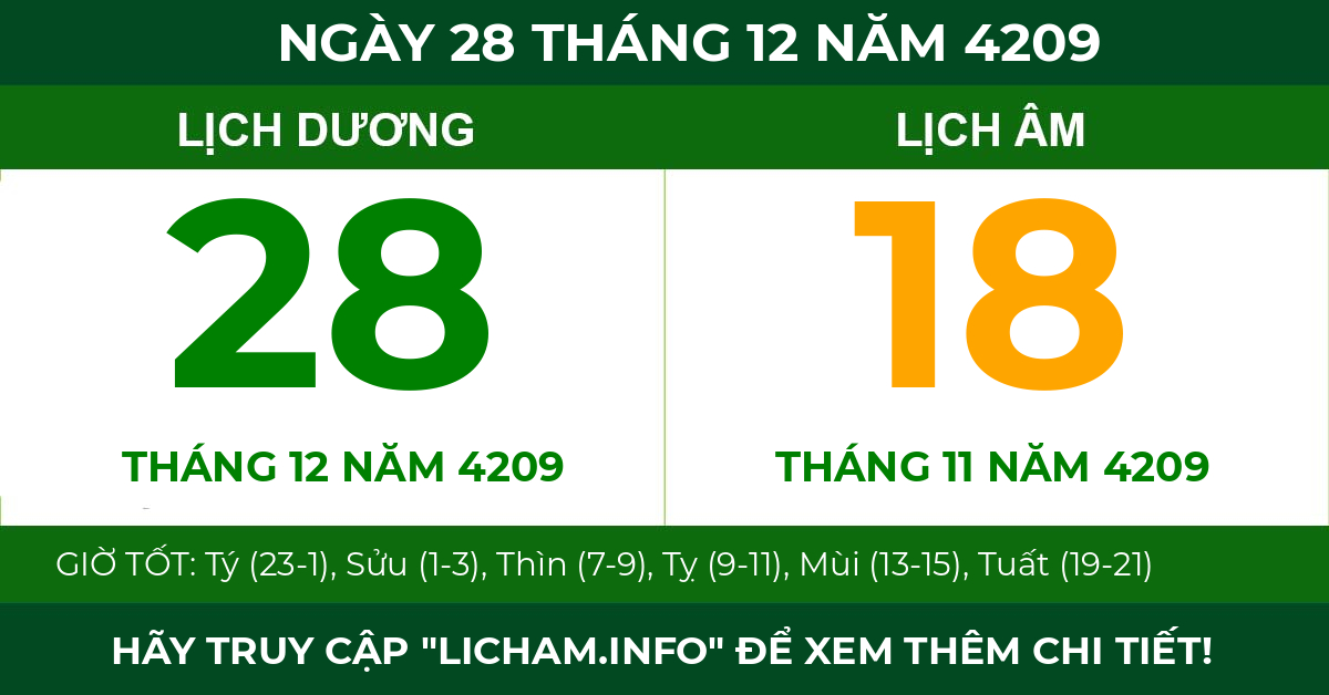 lịch âm ngày 28 tháng 12 năm 4209