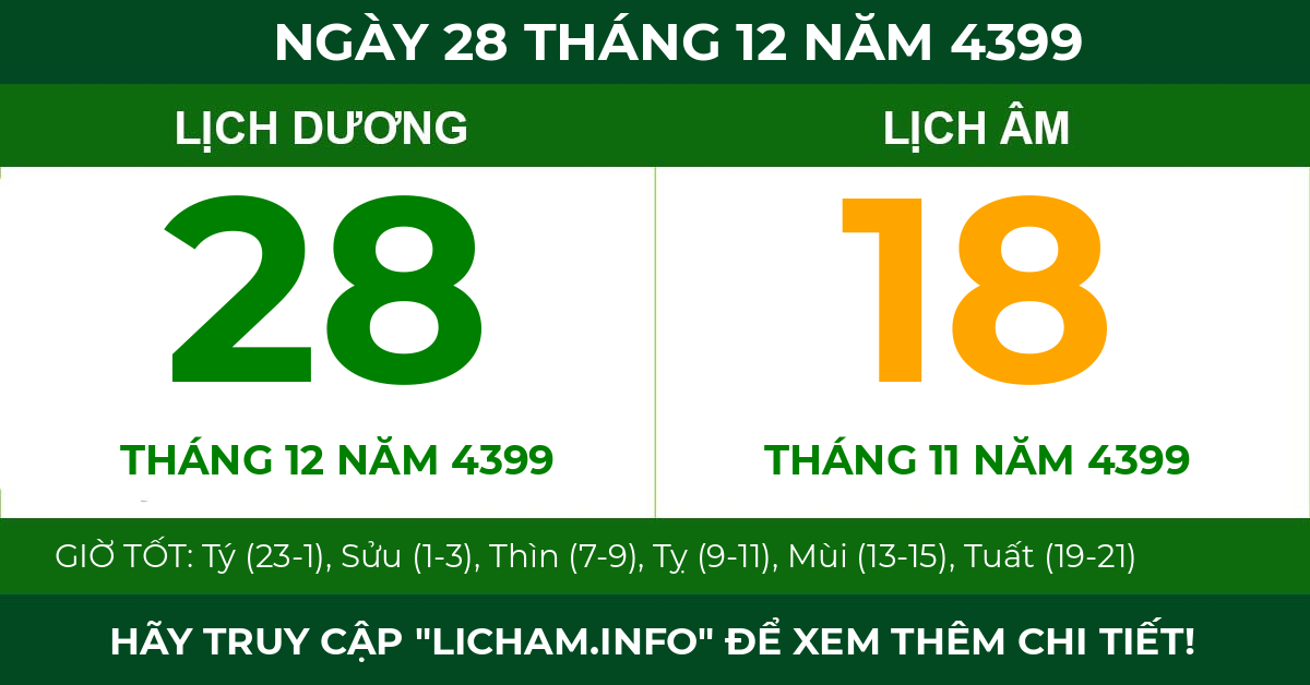 lịch âm ngày 28 tháng 12 năm 4399
