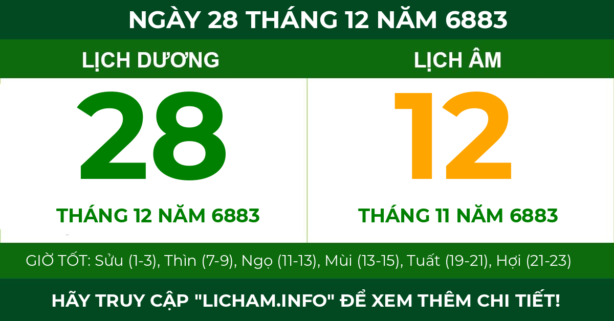 lịch âm ngày 28 tháng 12 năm 6883
