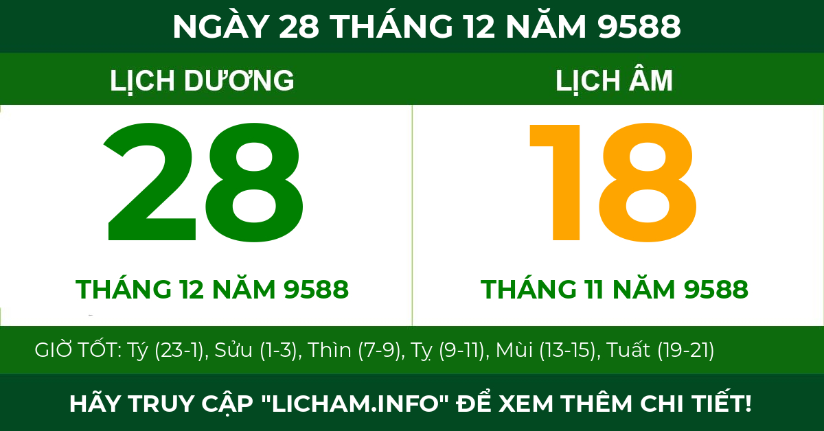 lịch âm ngày 28 tháng 12 năm 9588