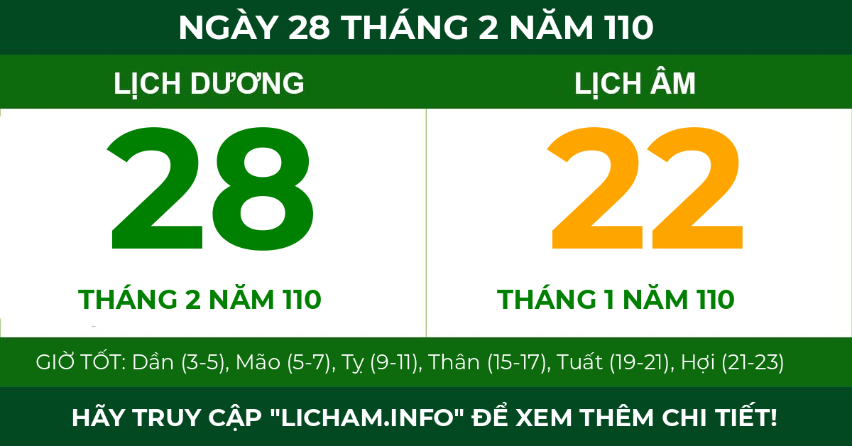 lịch âm ngày 28 tháng 2 năm 110