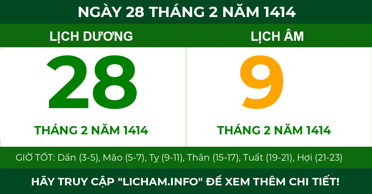 lịch âm ngày 28 tháng 2 năm 1414