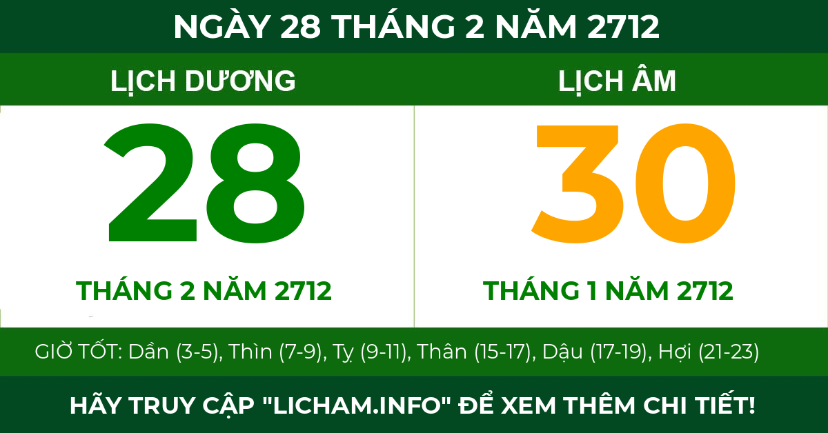 lịch âm ngày 28 tháng 2 năm 2712