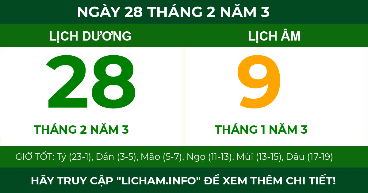 lịch âm ngày 28 tháng 2 năm 3