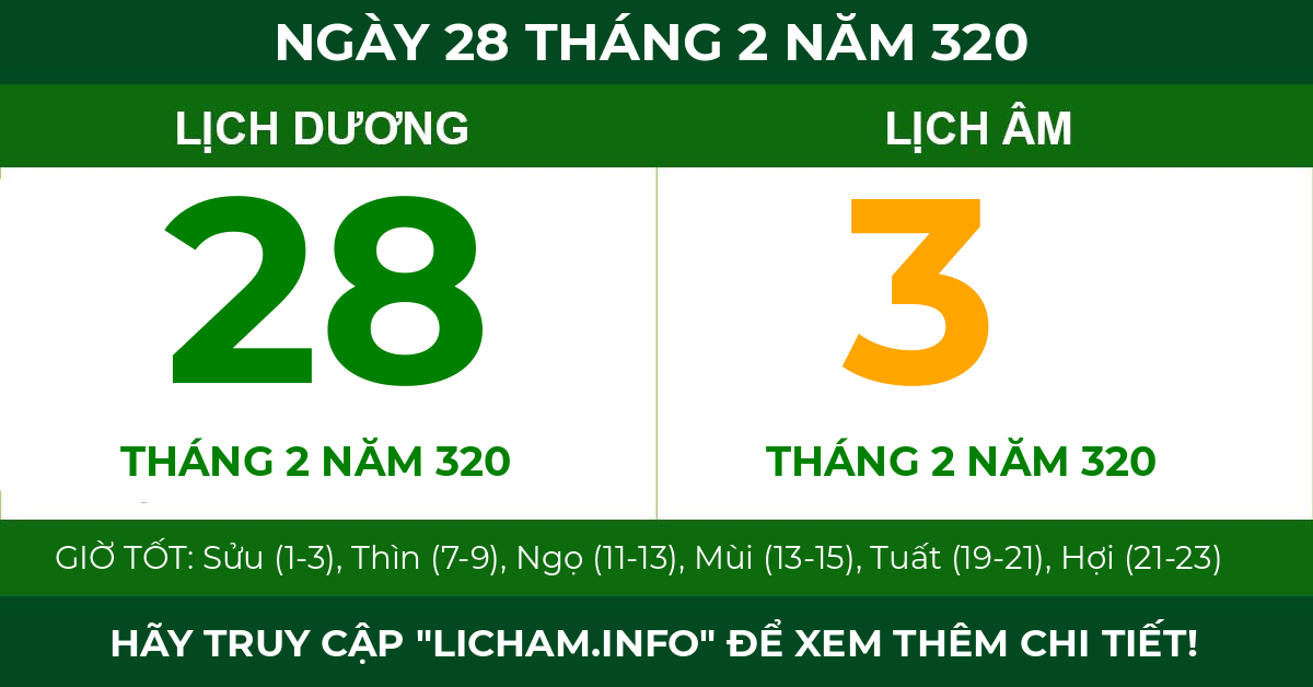 lịch âm ngày 28 tháng 2 năm 320