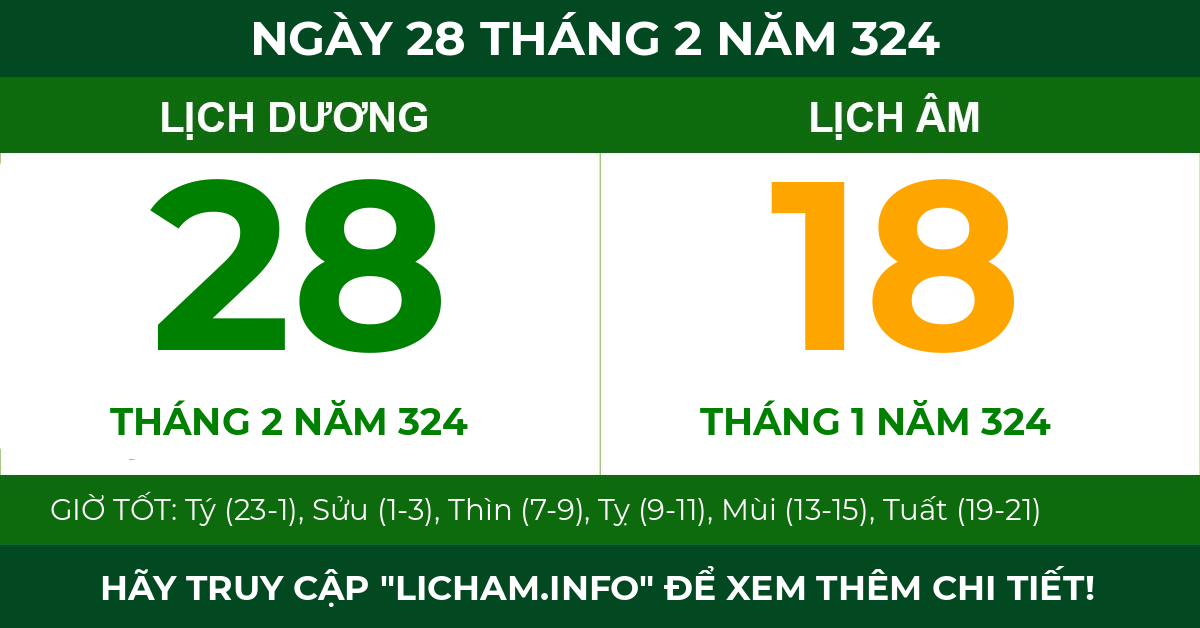 lịch âm ngày 28 tháng 2 năm 324