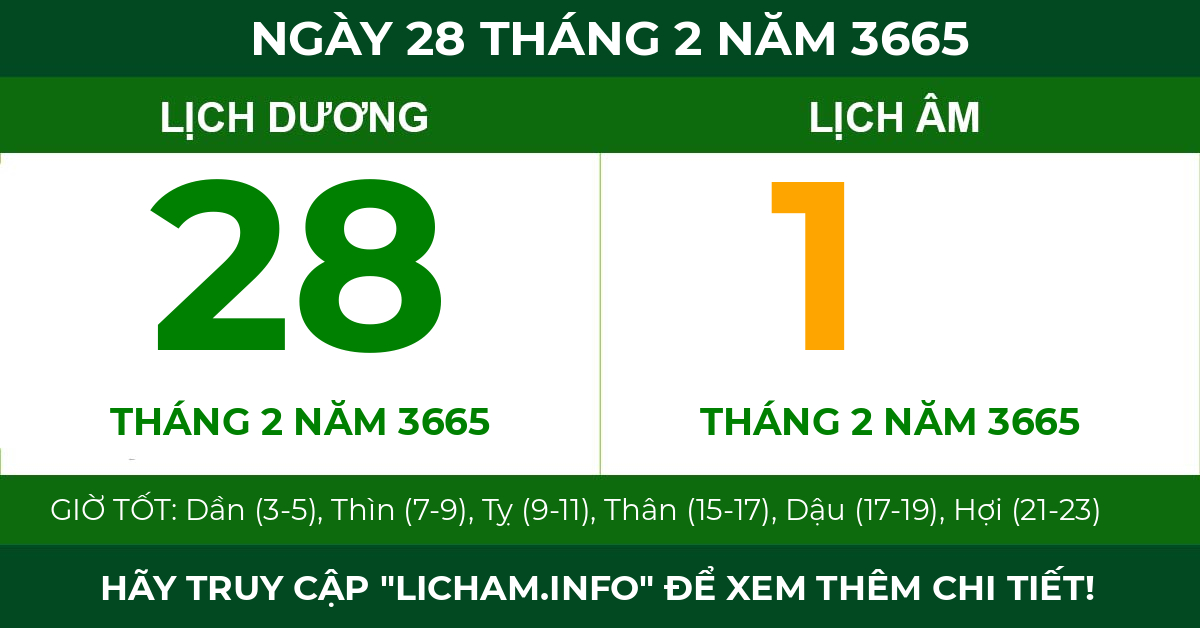 lịch âm ngày 28 tháng 2 năm 3665