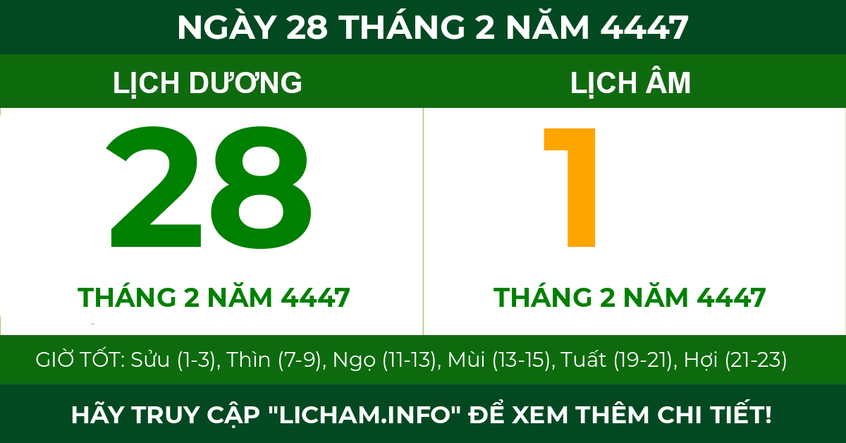 lịch âm ngày 28 tháng 2 năm 4447