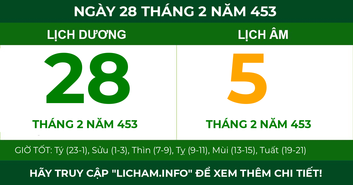 lịch âm ngày 28 tháng 2 năm 453