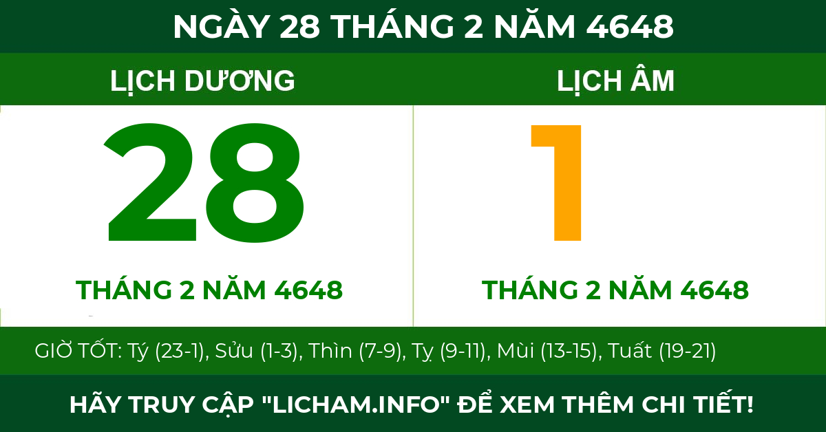 lịch âm ngày 28 tháng 2 năm 4648