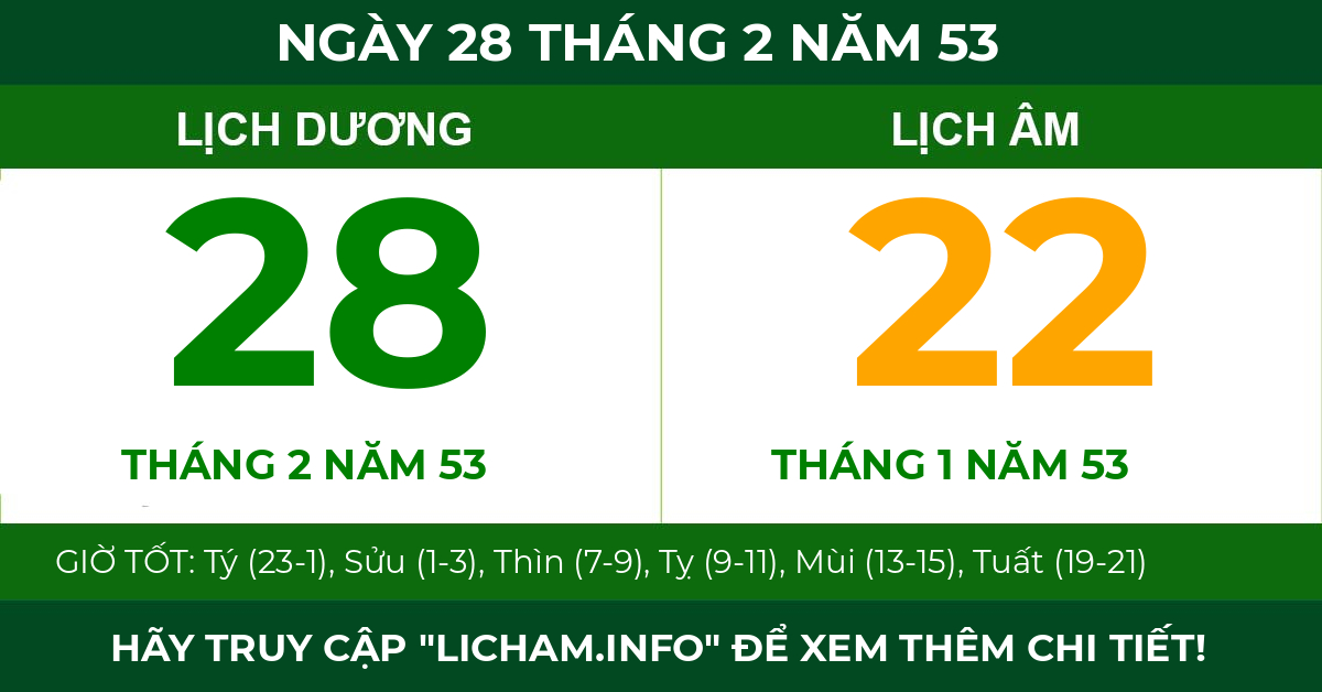 lịch âm ngày 28 tháng 2 năm 53
