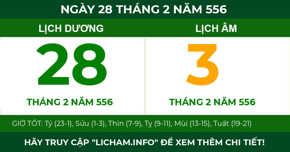 lịch âm ngày 28 tháng 2 năm 556