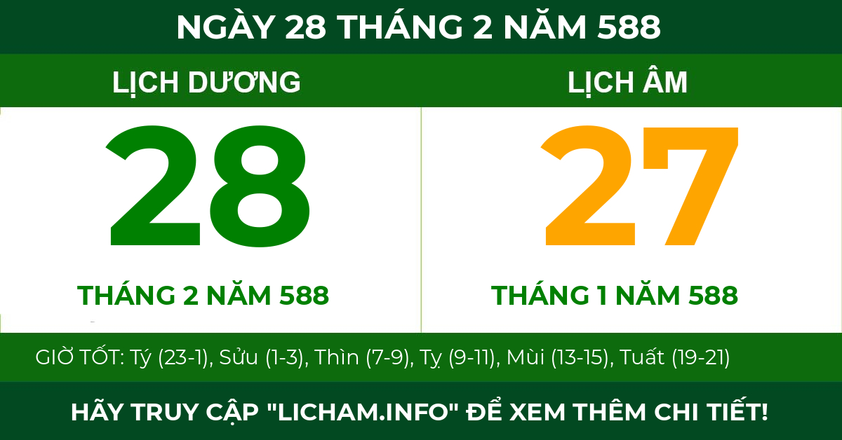lịch âm ngày 28 tháng 2 năm 588