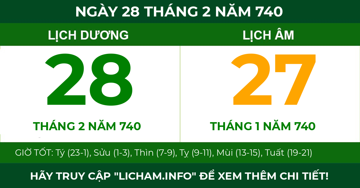 lịch âm ngày 28 tháng 2 năm 740