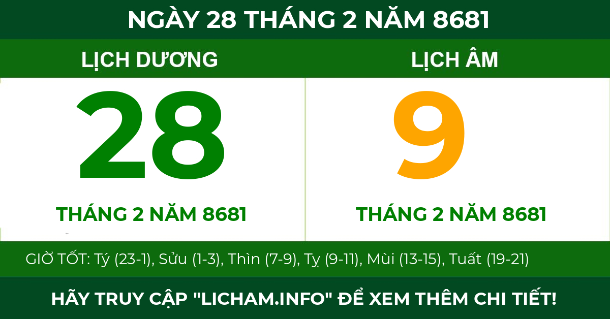 lịch âm ngày 28 tháng 2 năm 8681