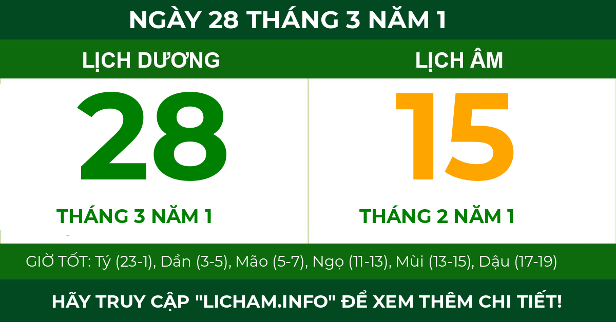 lịch âm ngày 28 tháng 3 năm 1