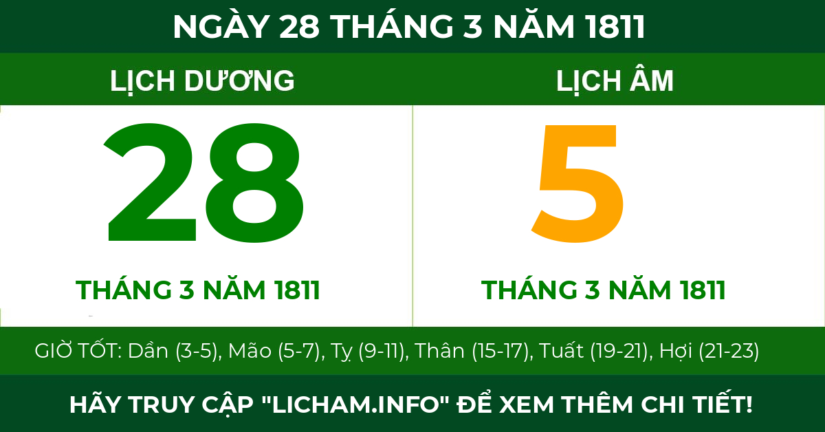 lịch âm ngày 28 tháng 3 năm 1811