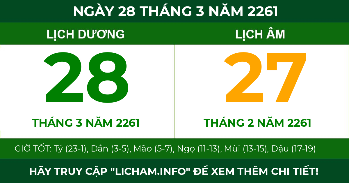 lịch âm ngày 28 tháng 3 năm 2261