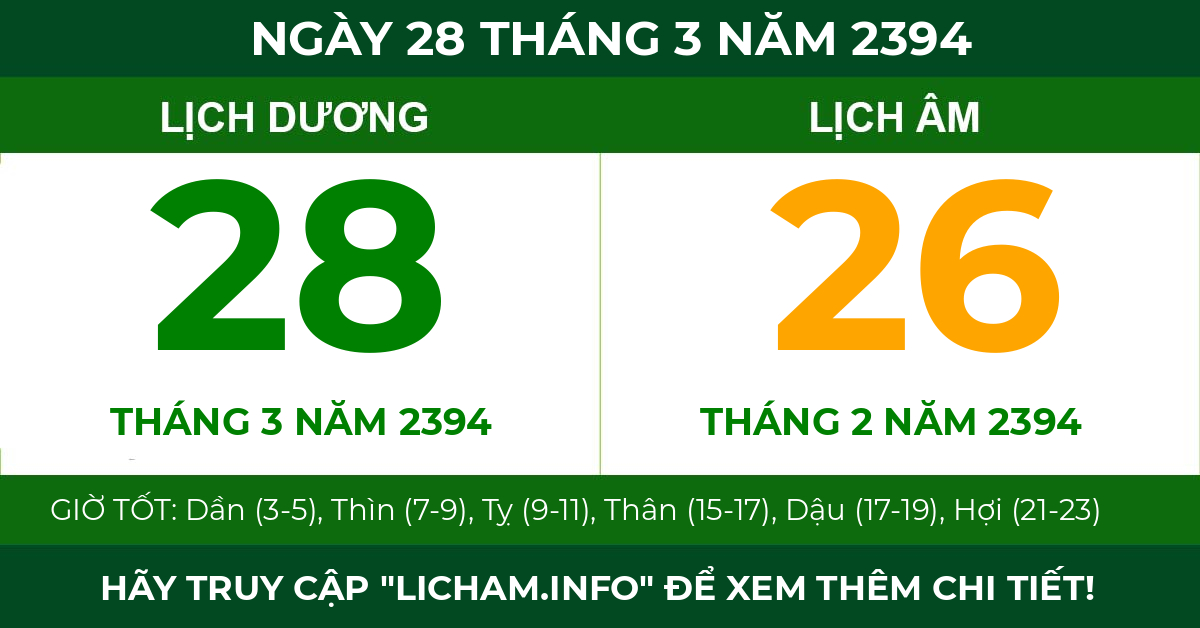 lịch âm ngày 28 tháng 3 năm 2394