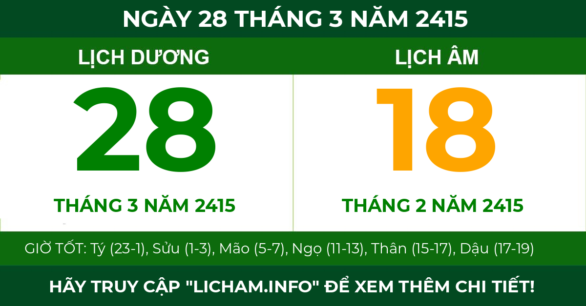 lịch âm ngày 28 tháng 3 năm 2415