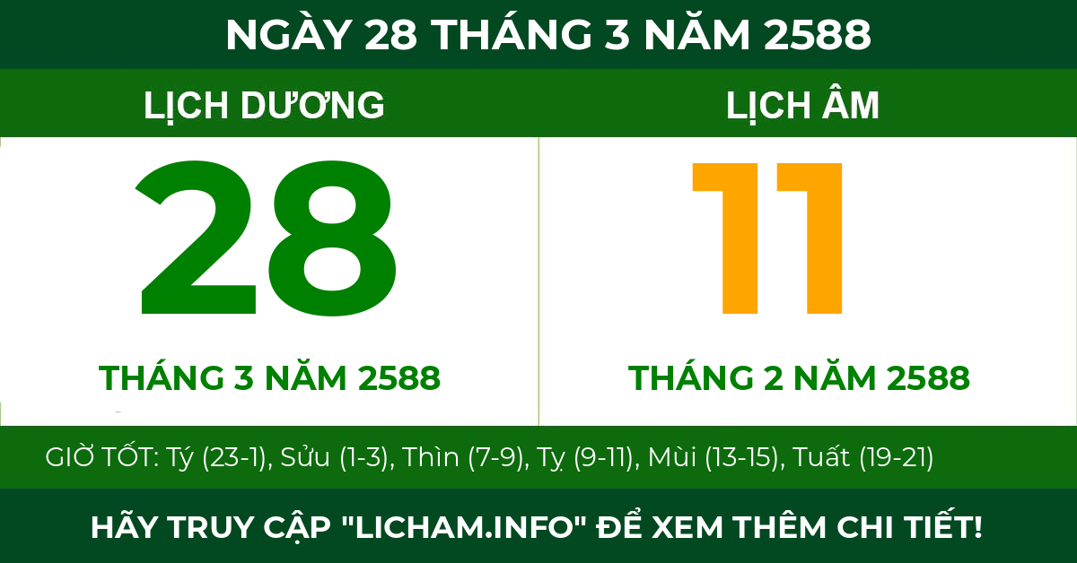 lịch âm ngày 28 tháng 3 năm 2588