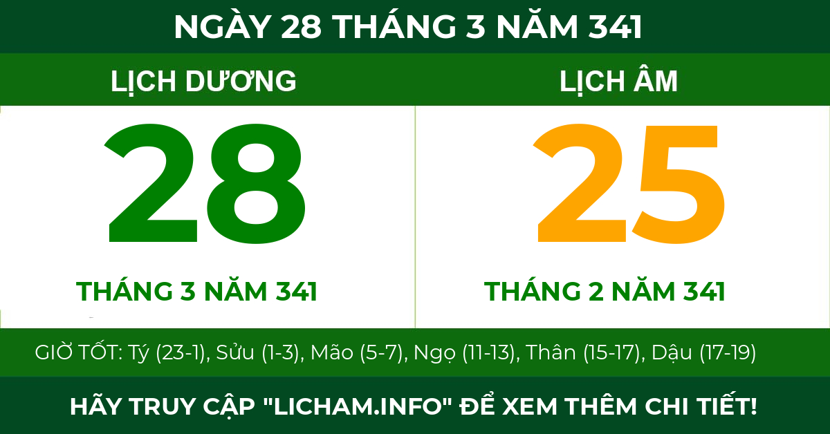 lịch âm ngày 28 tháng 3 năm 341