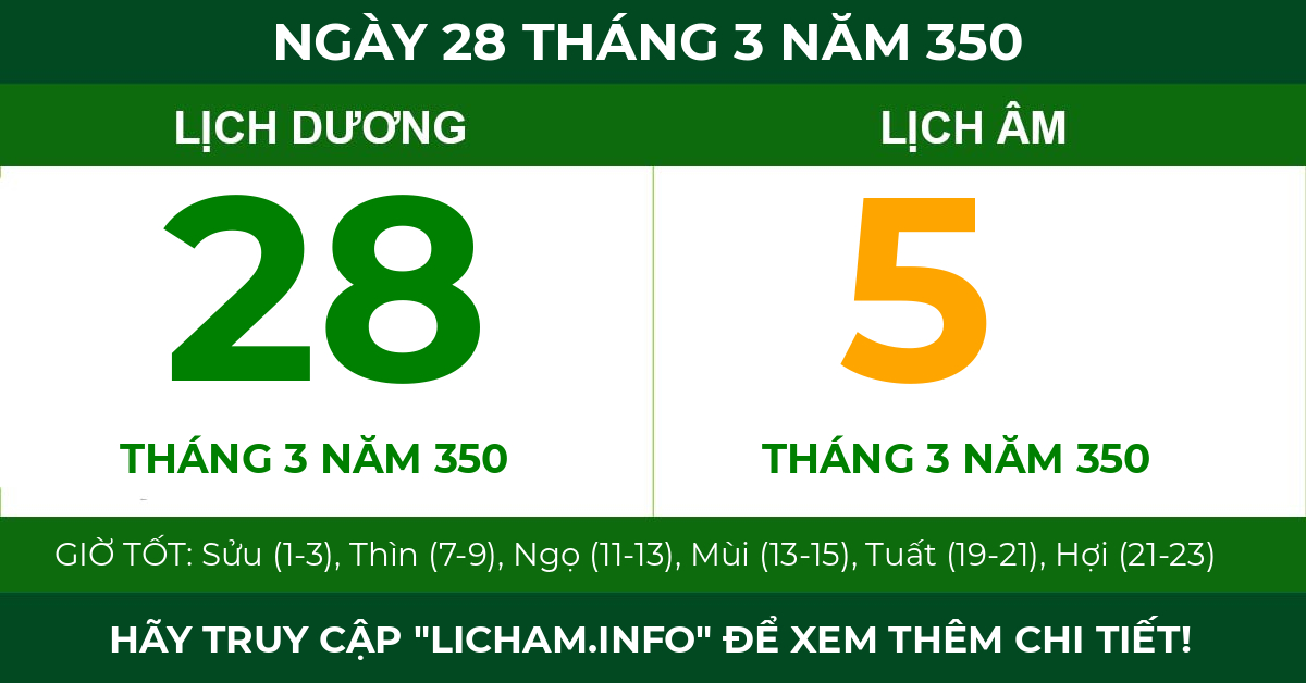 lịch âm ngày 28 tháng 3 năm 350
