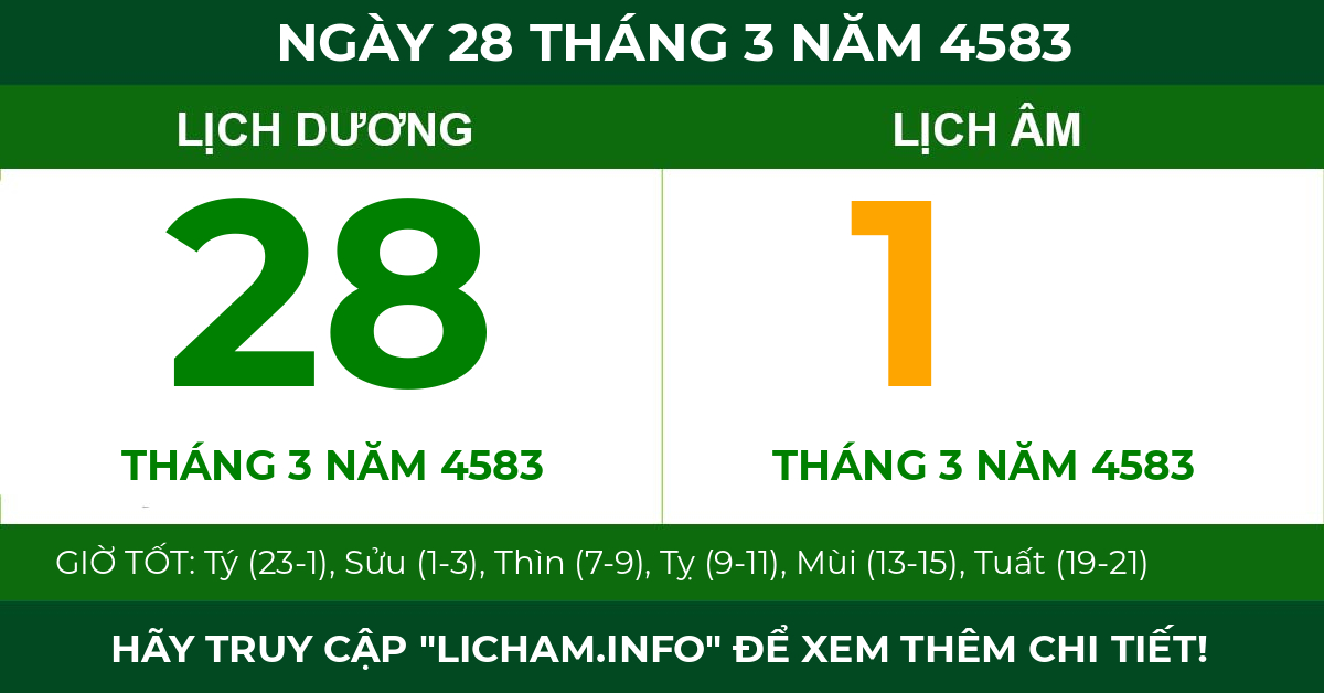 lịch âm ngày 28 tháng 3 năm 4583