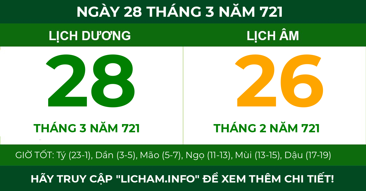 lịch âm ngày 28 tháng 3 năm 721