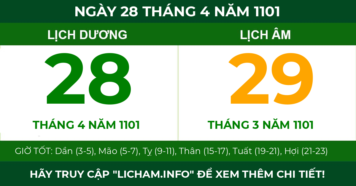 lịch âm ngày 28 tháng 4 năm 1101