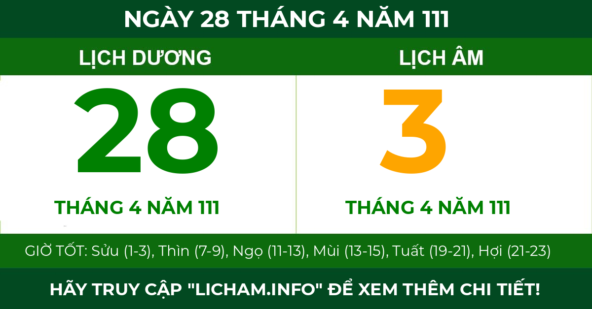 lịch âm ngày 28 tháng 4 năm 111
