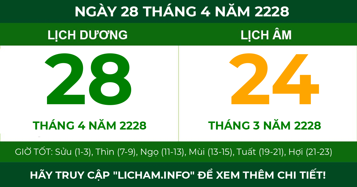 lịch âm ngày 28 tháng 4 năm 2228