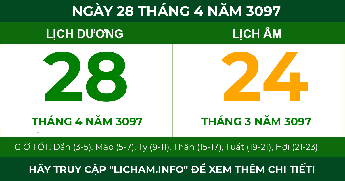 lịch âm ngày 28 tháng 4 năm 3097