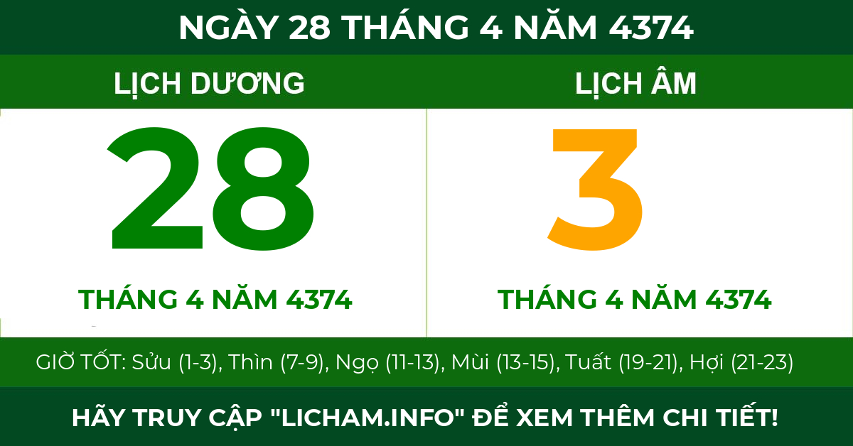 lịch âm ngày 28 tháng 4 năm 4374