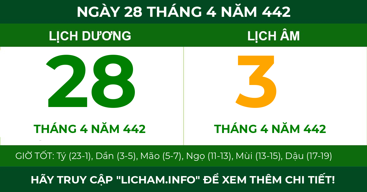 lịch âm ngày 28 tháng 4 năm 442