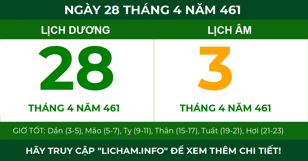 lịch âm ngày 28 tháng 4 năm 461