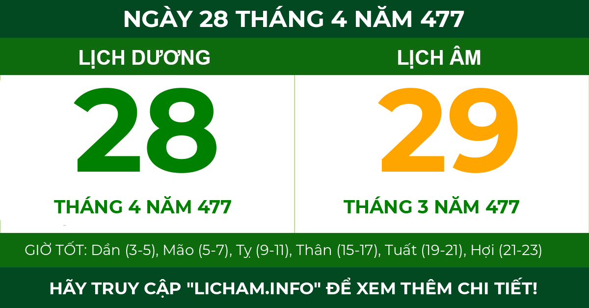 lịch âm ngày 28 tháng 4 năm 477