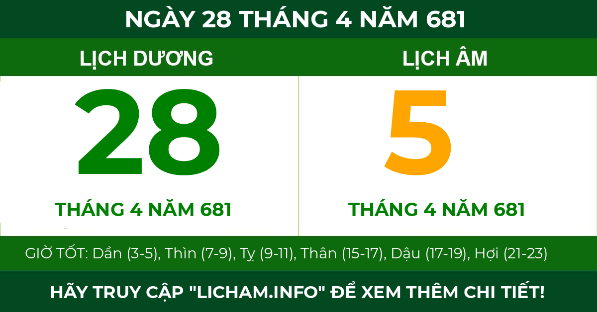 lịch âm ngày 28 tháng 4 năm 681