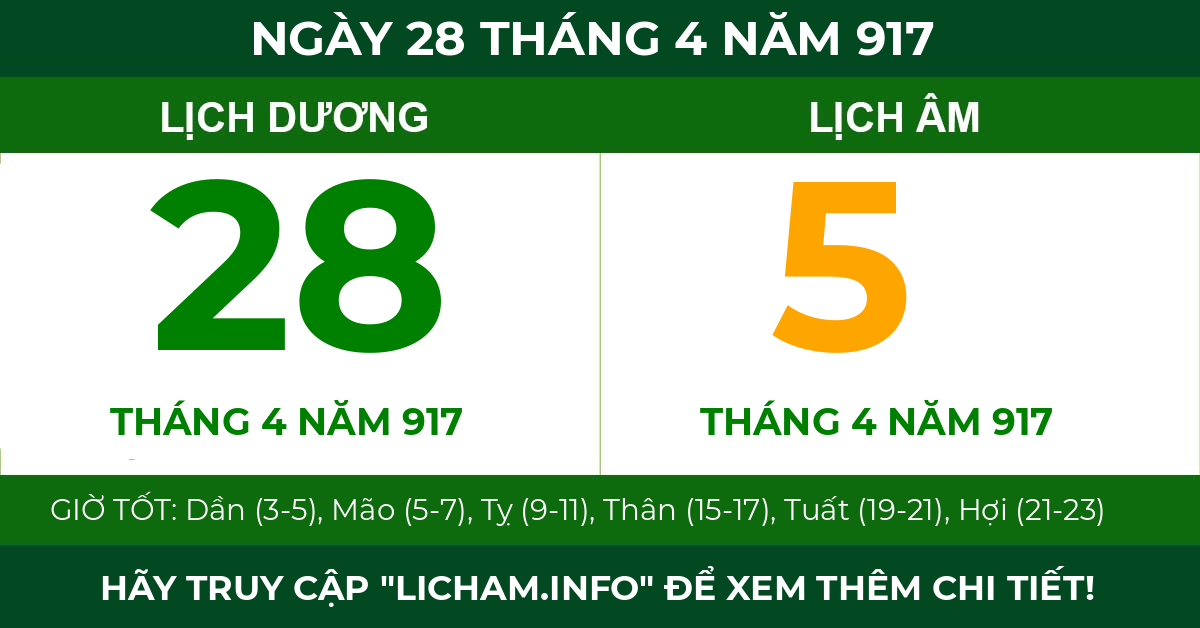 lịch âm ngày 28 tháng 4 năm 917