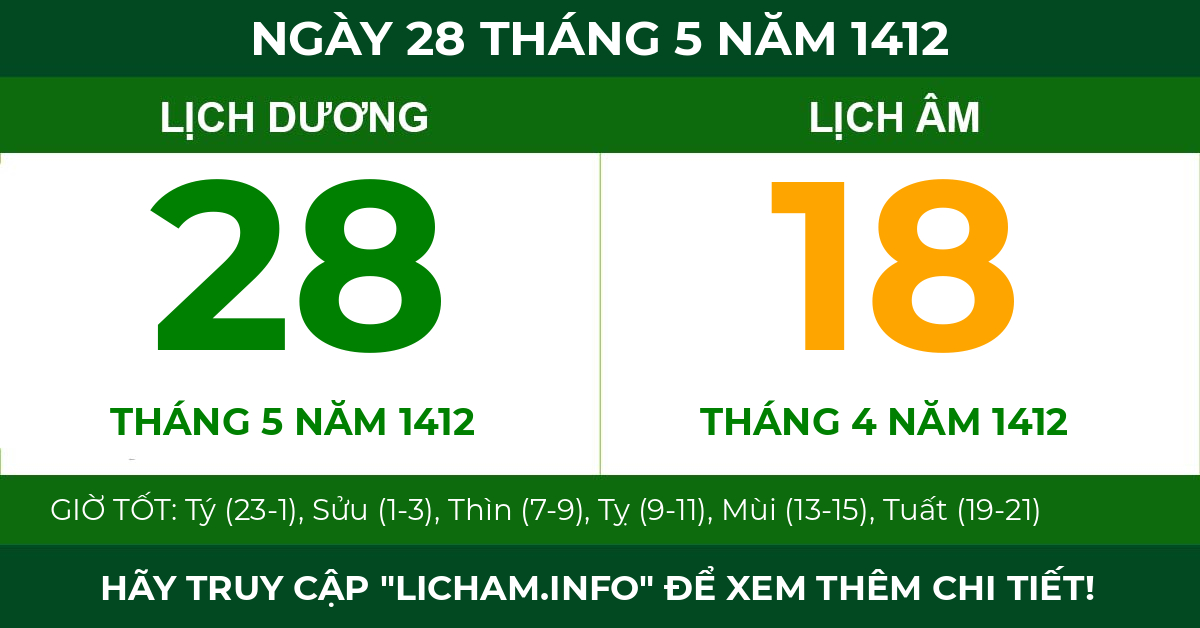 lịch âm ngày 28 tháng 5 năm 1412