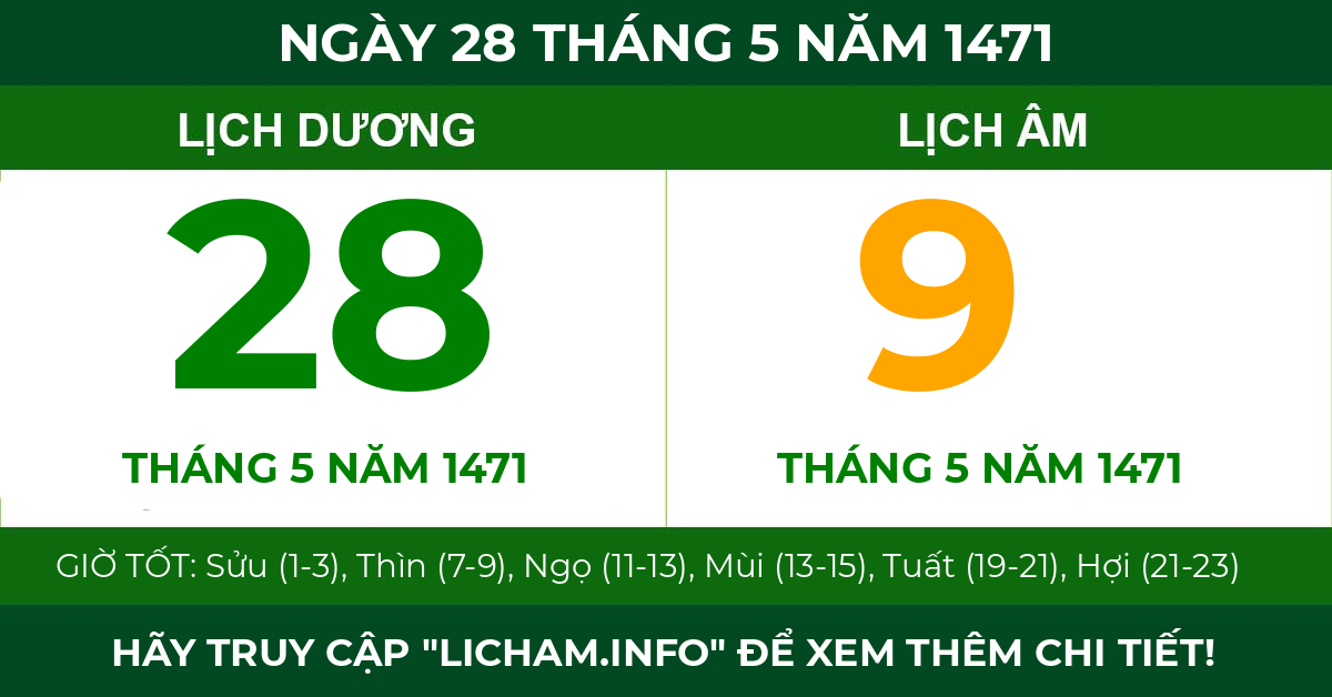 lịch âm ngày 28 tháng 5 năm 1471