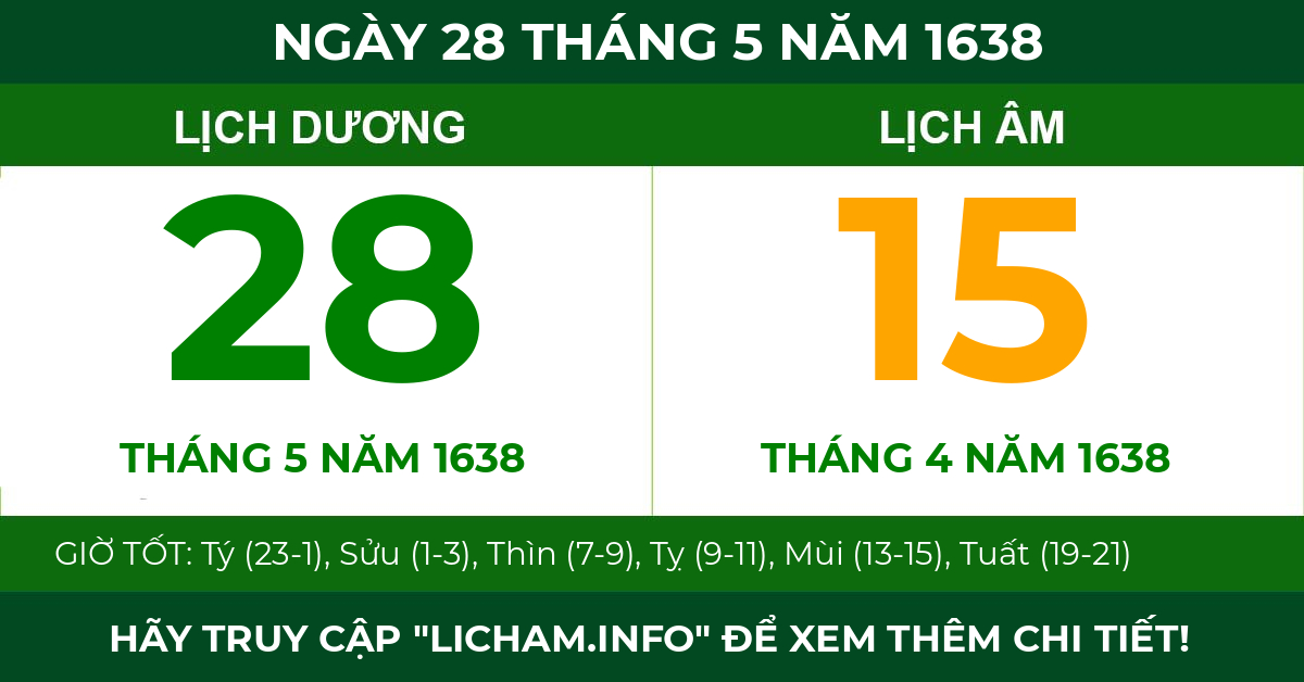 lịch âm ngày 28 tháng 5 năm 1638