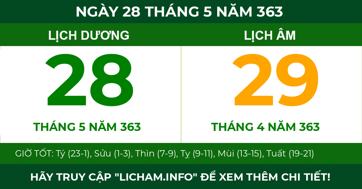 lịch âm ngày 28 tháng 5 năm 363