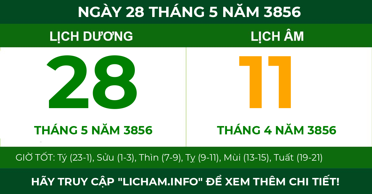lịch âm ngày 28 tháng 5 năm 3856