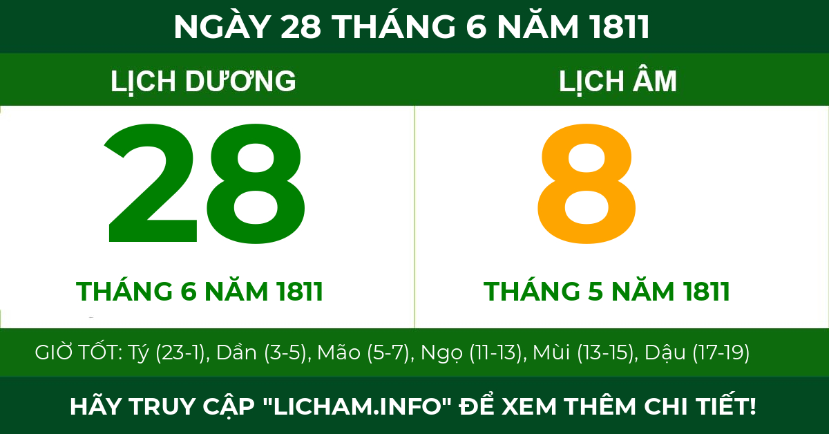 lịch âm ngày 28 tháng 6 năm 1811