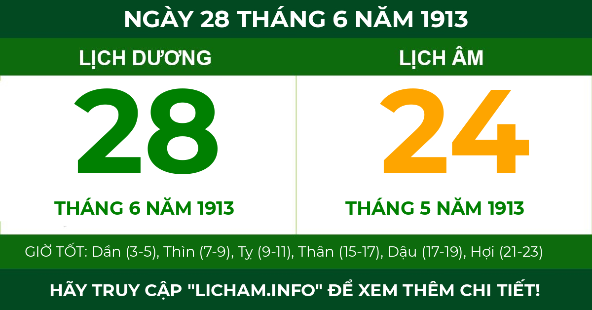 lịch âm ngày 28 tháng 6 năm 1913