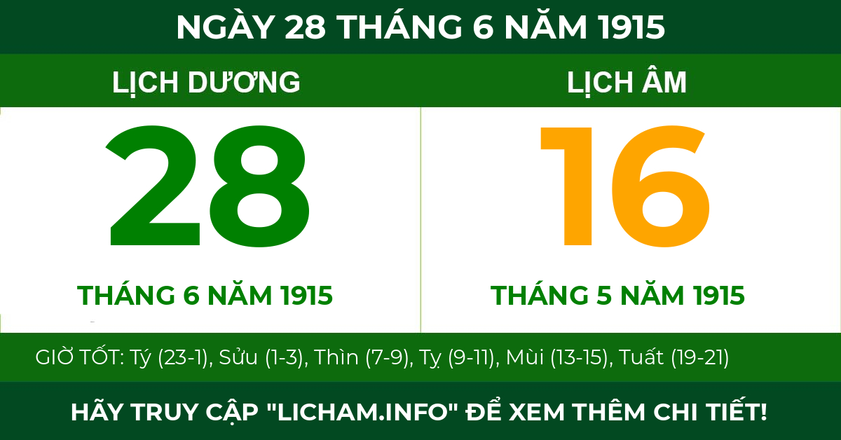 lịch âm ngày 28 tháng 6 năm 1915